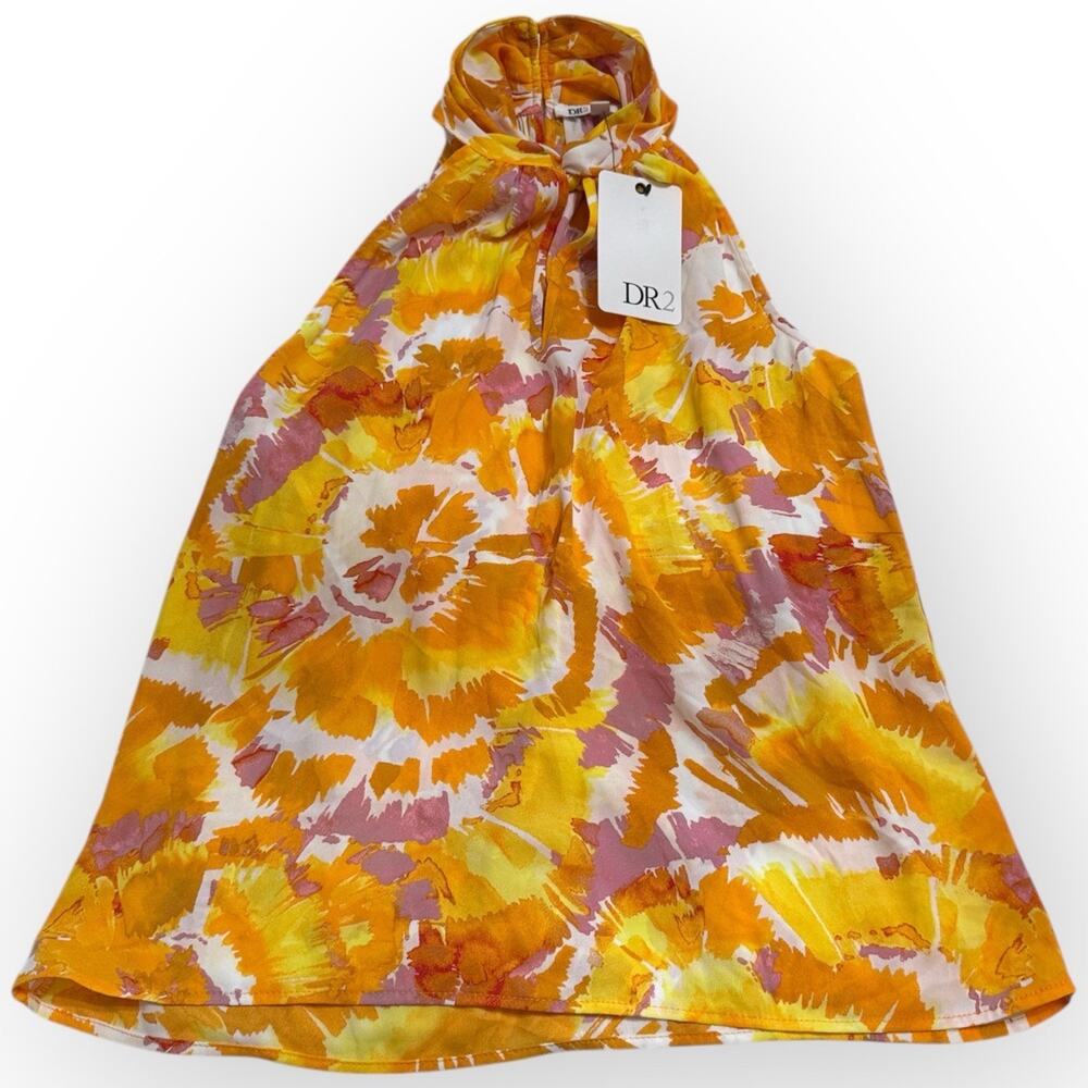NWT DR2 Women’s Tie-Dye Halter Neck Blouse Yellow Pink White Size S - Picture 4 of 11